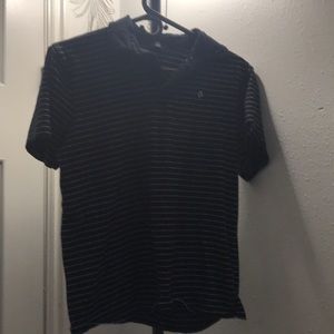 Black and white striped volcom collard tee